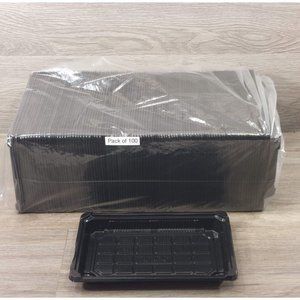 Large Sushi To Go Tray WITHOUT Lid Black Plastic Take Out Container 100 Pack